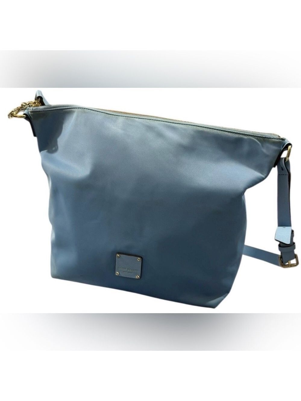 Henri Bendel Blue Nylon Tote Gold Hardware Shoulder Bag Large